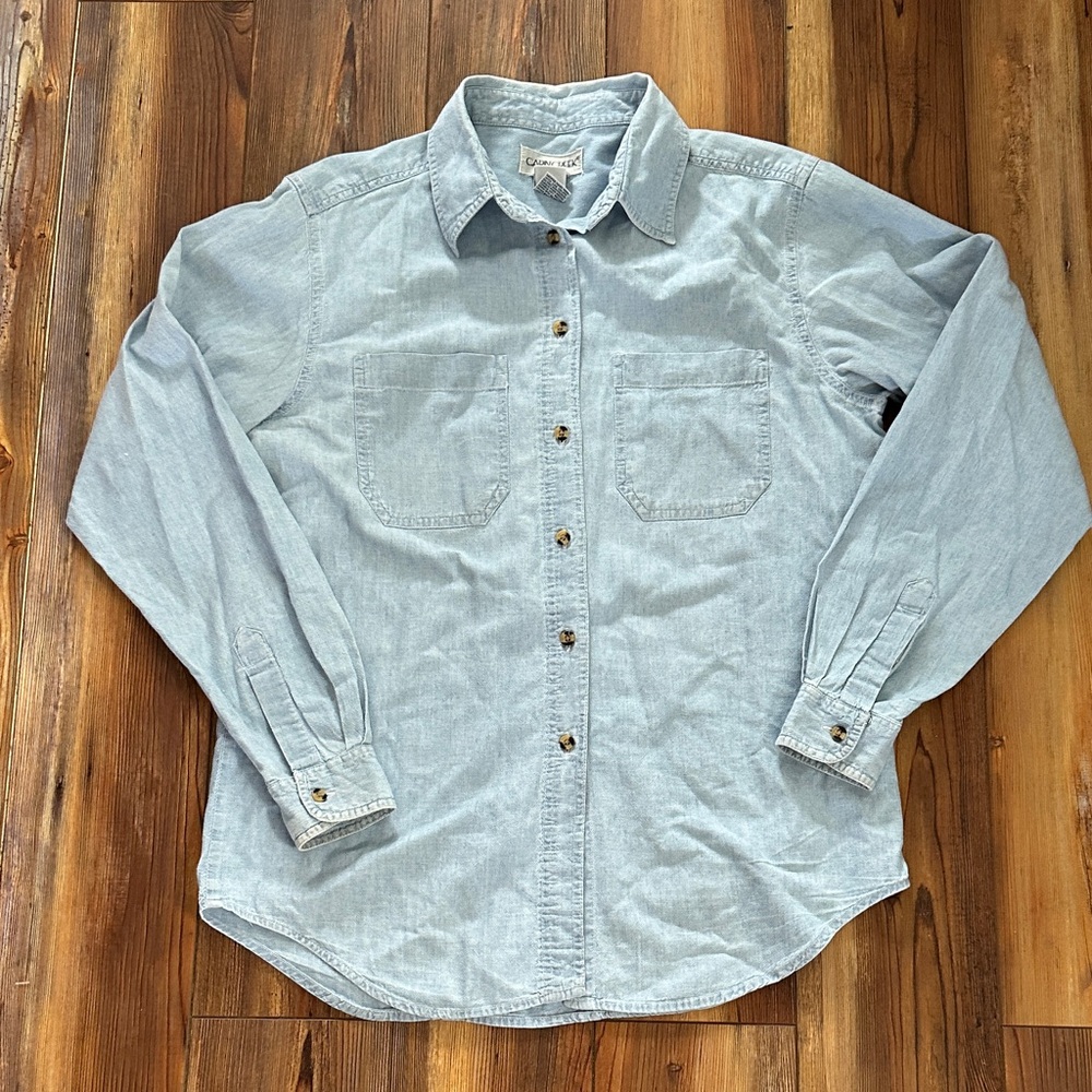 Cabin Creek Light Blue Denim Button-Down Shirt Medium Super Soft